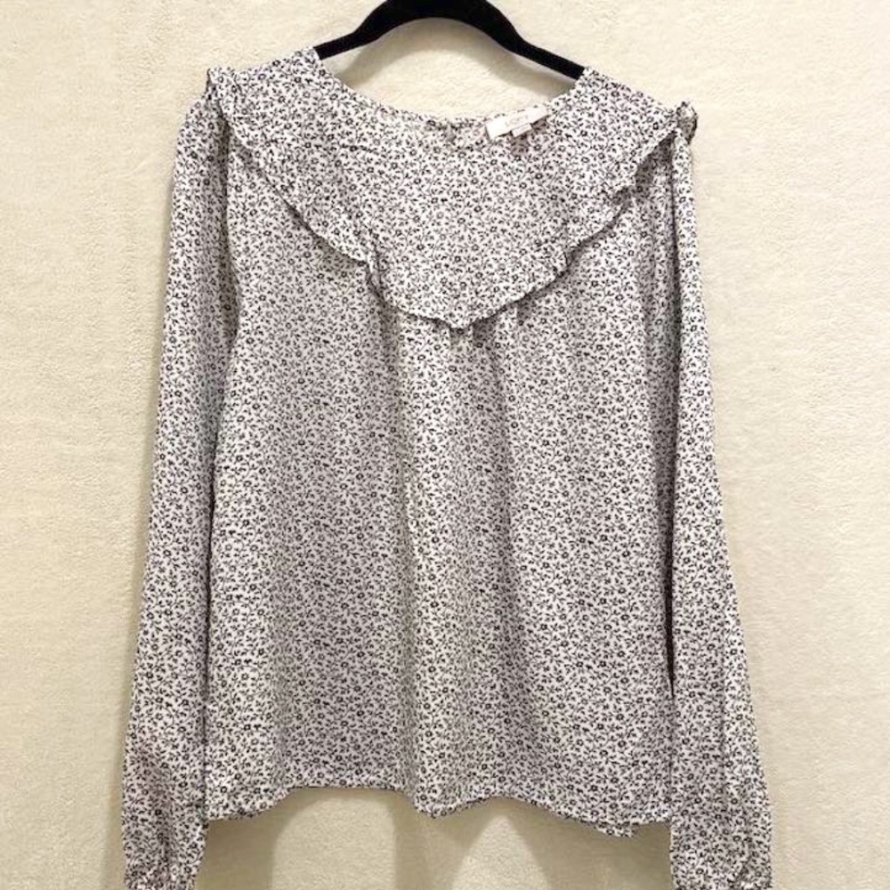 Loft Floral Ruffle Yoke Long Sleeve Blouse